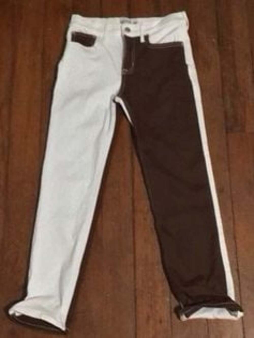 Abercrombie Kids Jeans Girls 11/12 Reg Brown White Straight High Rise Patchwork